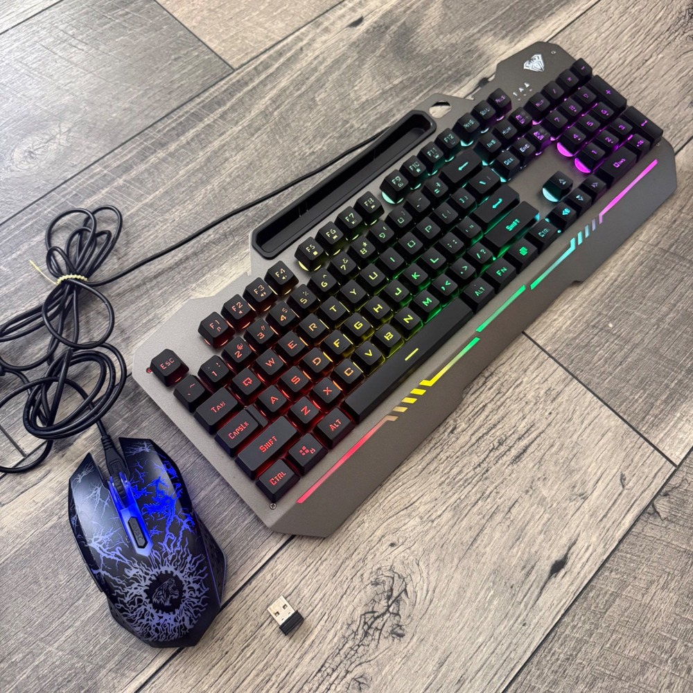 AULA T102 Wired Gaming Keyboard & VEGCOO Wireless Mouse PC Combo RGB LED E-Sport